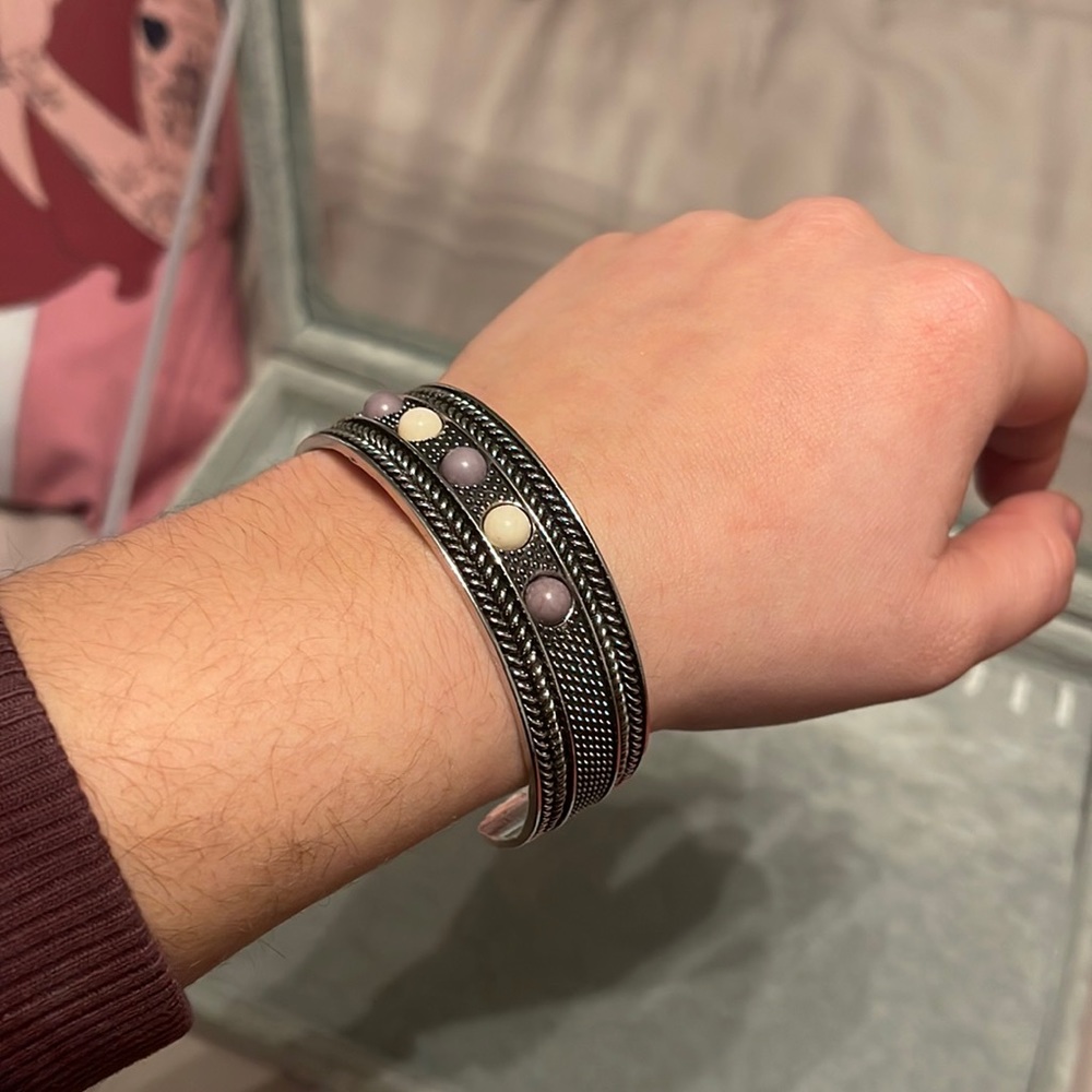 silver bangle with detailing